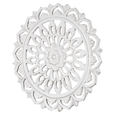 American Art Décor™ 24" White Hand-Carved Floral Wall Medallion