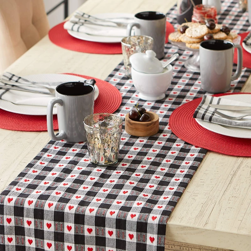 DII® 108" Hearts Dobby Check Table Runner