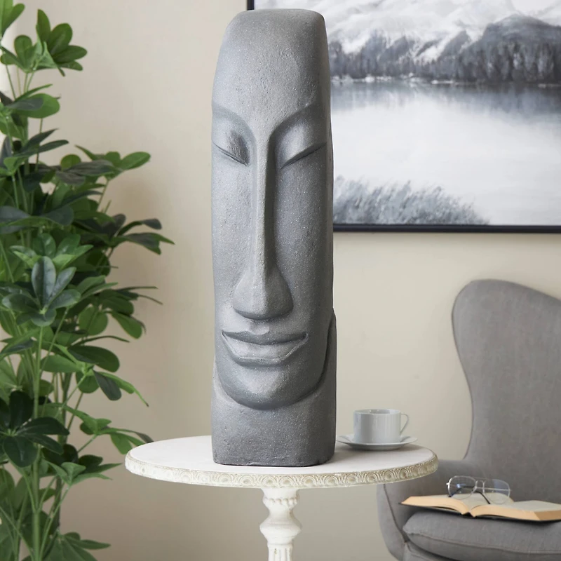 31" Black Tall Distressed Totem Face Sculpture