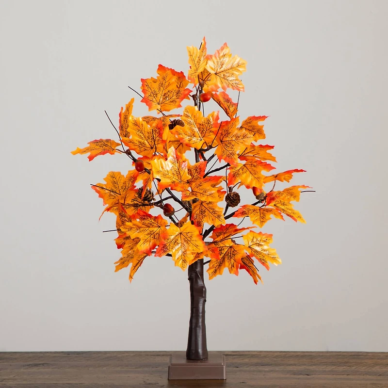 2ft. Pre-Lit Autumn Maple Artificial Fall Tree with Acorns & Pinecones and 18 Warm White LED Lights