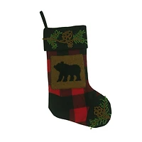 Glitzhome® 19" Plaid Hooked Bear Rug Stocking