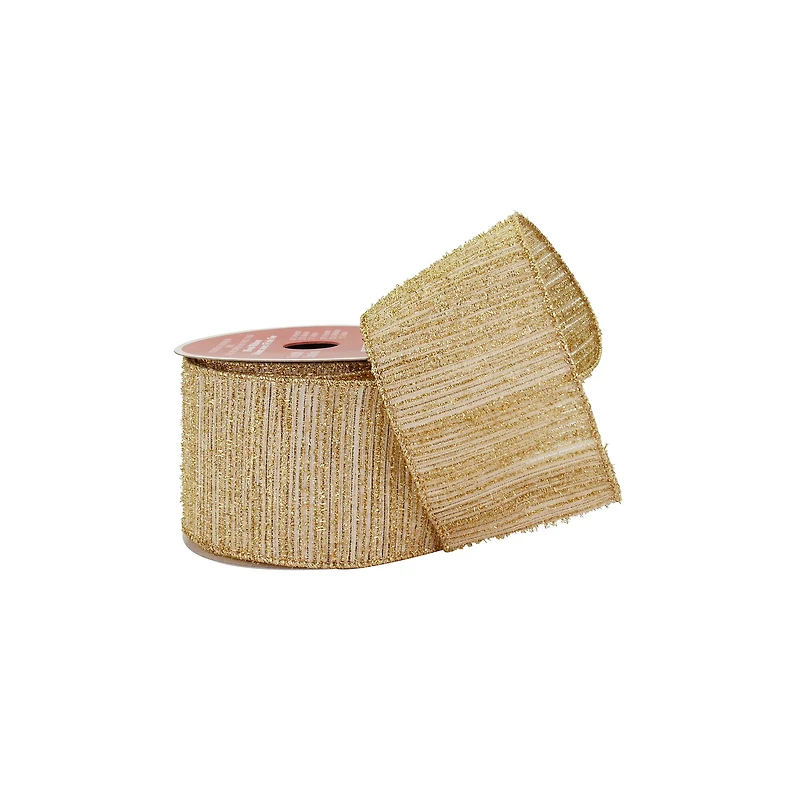 2.5" x20ft. Gold Tinsel Wired Metallic Ribbon by Celebrate It®