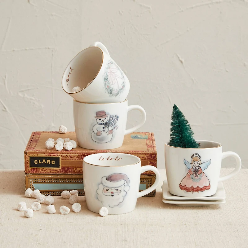 Hello Honey® 12oz. Snowman, Angel, Wreath & Santa Mug Set
