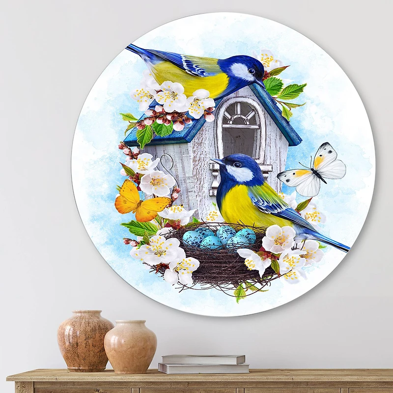 Designart - Two Tit Birds Sitting Near The Nest With Eggs I