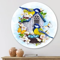 Designart - Two Tit Birds Sitting Near The Nest With Eggs I