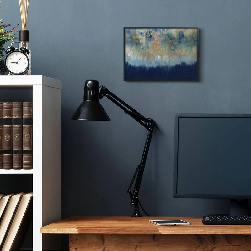 Stupell Industries Abstract Gold Blue Textured Surface Painting Black Framed Wall Art