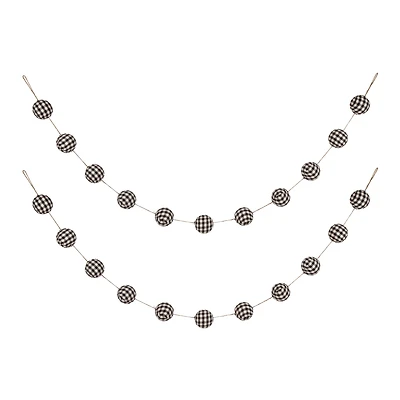 Glitzhome® 6ft. Black & White Plaid Fabric Garland Set