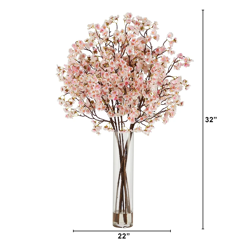 32" Artificial Cherry Blossom Arrangement with Glass Cylinder Vase