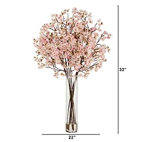 32" Artificial Cherry Blossom Arrangement with Glass Cylinder Vase