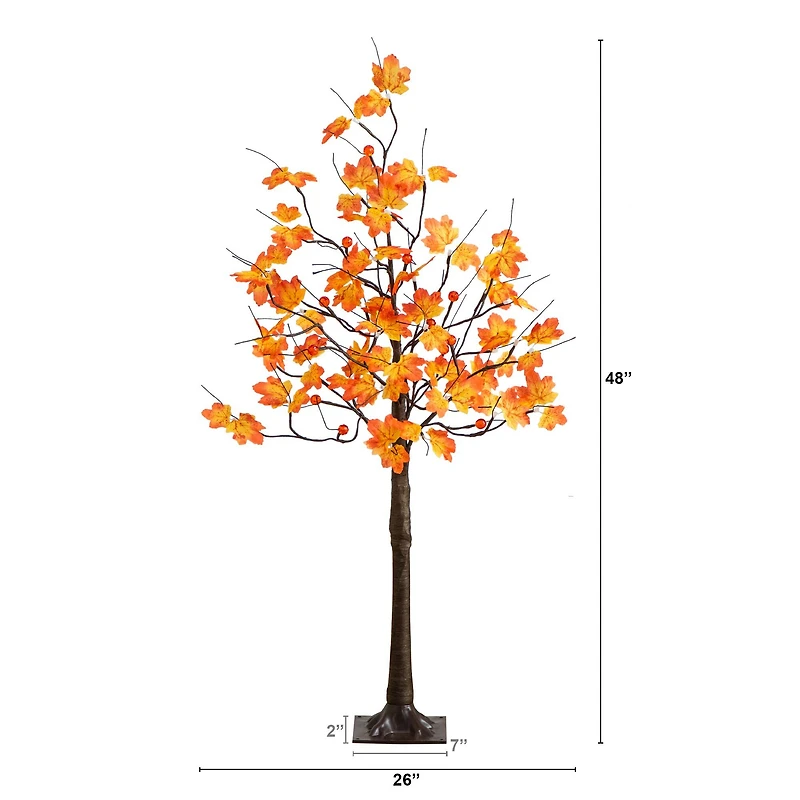 4ft. Pre-Lit Minimalist Autumn Maple Artificial Fall Tree with 56 LED Warm White & Orange Pumpkin Shaped Lights