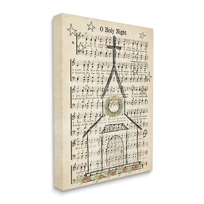 Stupell Industries Festive Winter Church Holy Night Musical Script Canvas Wall Art