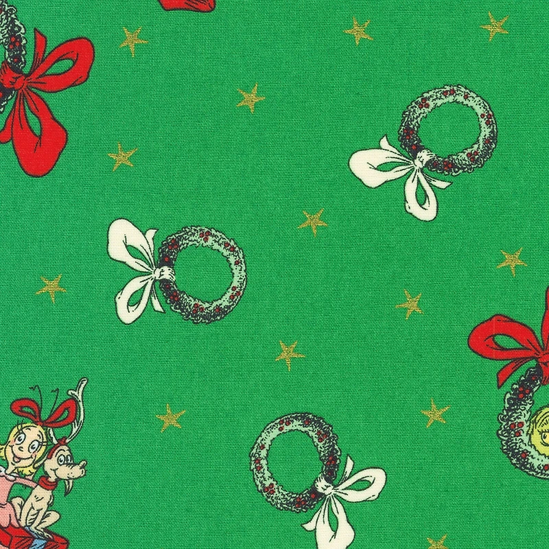 Dr. Seuss™ Grinchy Wreaths Cotton Fabric