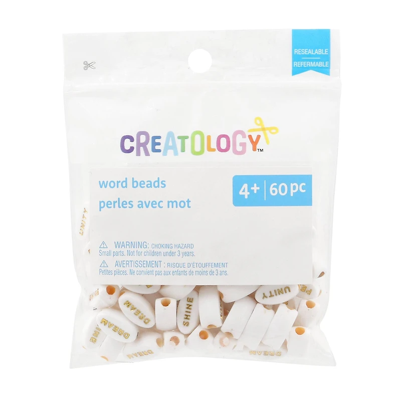 White & Gold Inspirational Word Beads, 60ct. by Creatology™