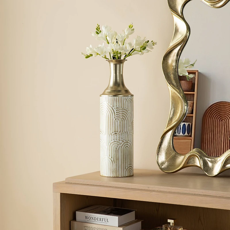 Glitzhome® Modern White & Gold Metal Floor Vases Set