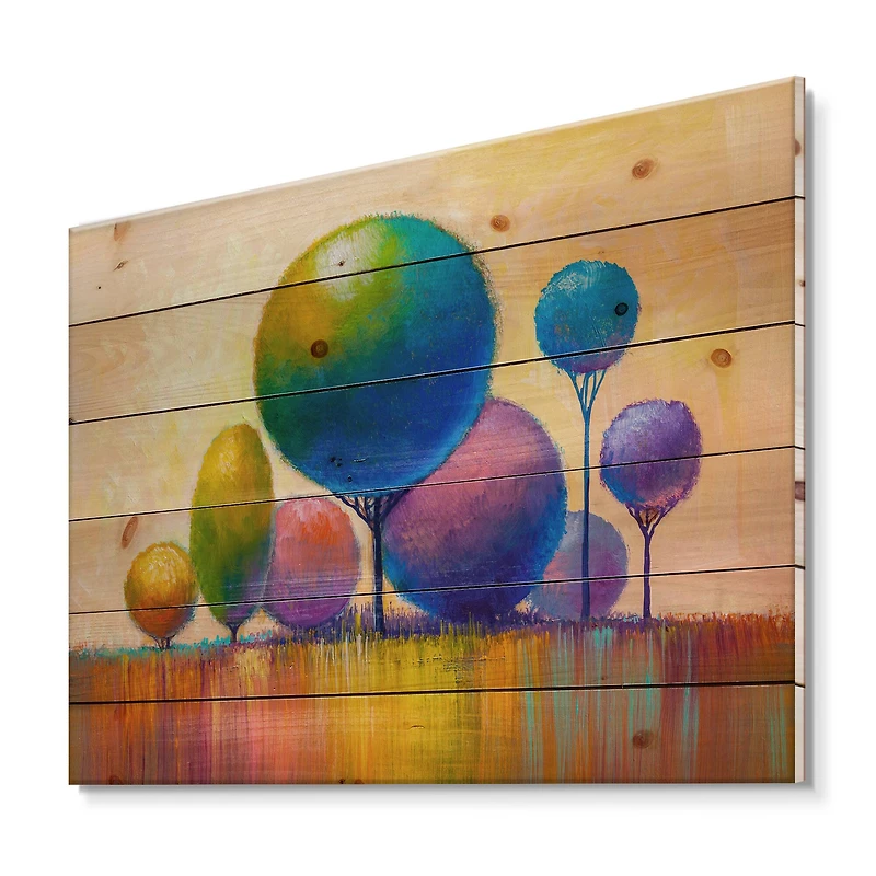 Designart - Colourful Ornamental Trees VIII - Modern Print on Natural Pine Wood