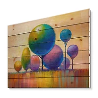 Designart - Colourful Ornamental Trees VIII - Modern Print on Natural Pine Wood
