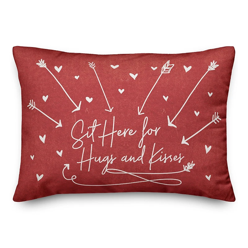 Sit Here for Hugs & Kisses Valentine's Day Throw Pillow