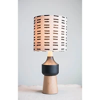 Hello Honey® Wood & Ceramic Table Lamp with Linen Mudcloth Pattern Shade