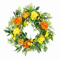 24" Orange & Yellow Spring Peony Floral Wreath