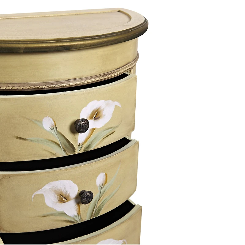 4-Drawer Antique Accessory Table with Calla Lily Floral Art