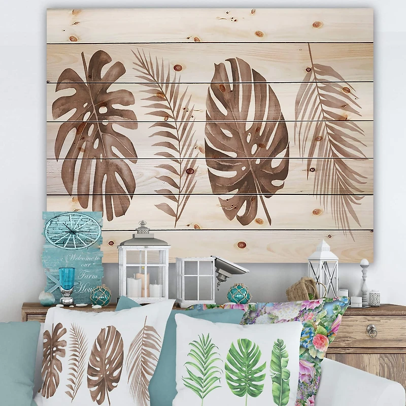 Designart - Tropical Monstera and Palm Leaf In Terracotta