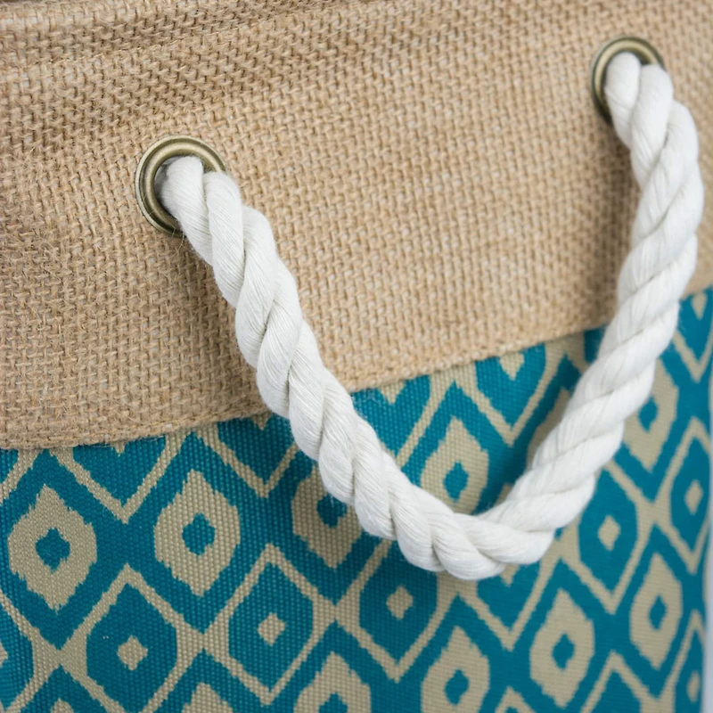 DII® 15" Teal Ikat Rectangle Burlap Bin