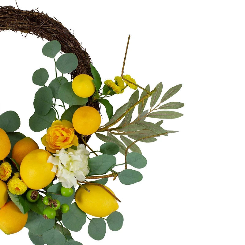 18" Yellow Lemons & Flowers Artificial Floral Spring Wreath