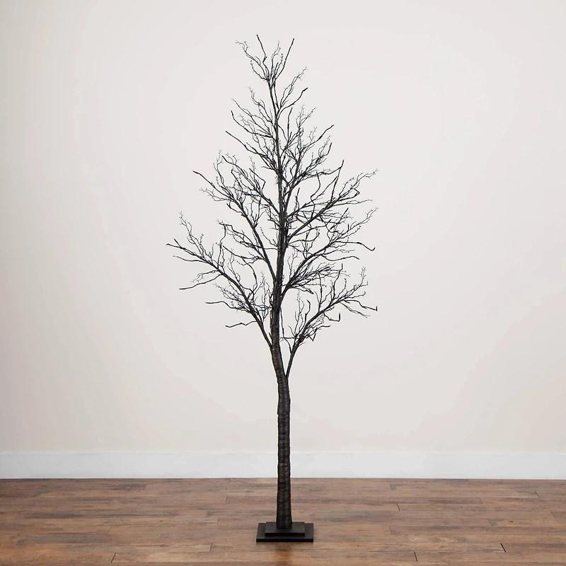 7ft. Pre-Lit Halloween Deluxe Black Twig Artificial Tree with 180 Orange & Purple LED Lights