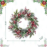 Glitzhome® 24"D Christmas Red Pomegranate Berry & Holy Leaf Wreath