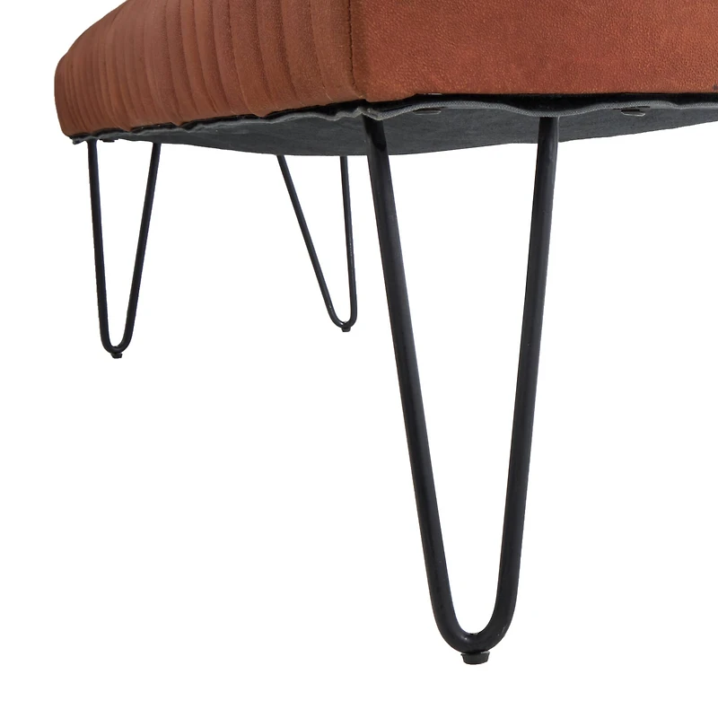 4ft. Brown Leather Upholstered Bench with Hairpin Legs