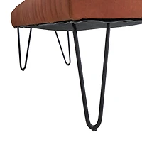 4ft. Brown Leather Upholstered Bench with Hairpin Legs