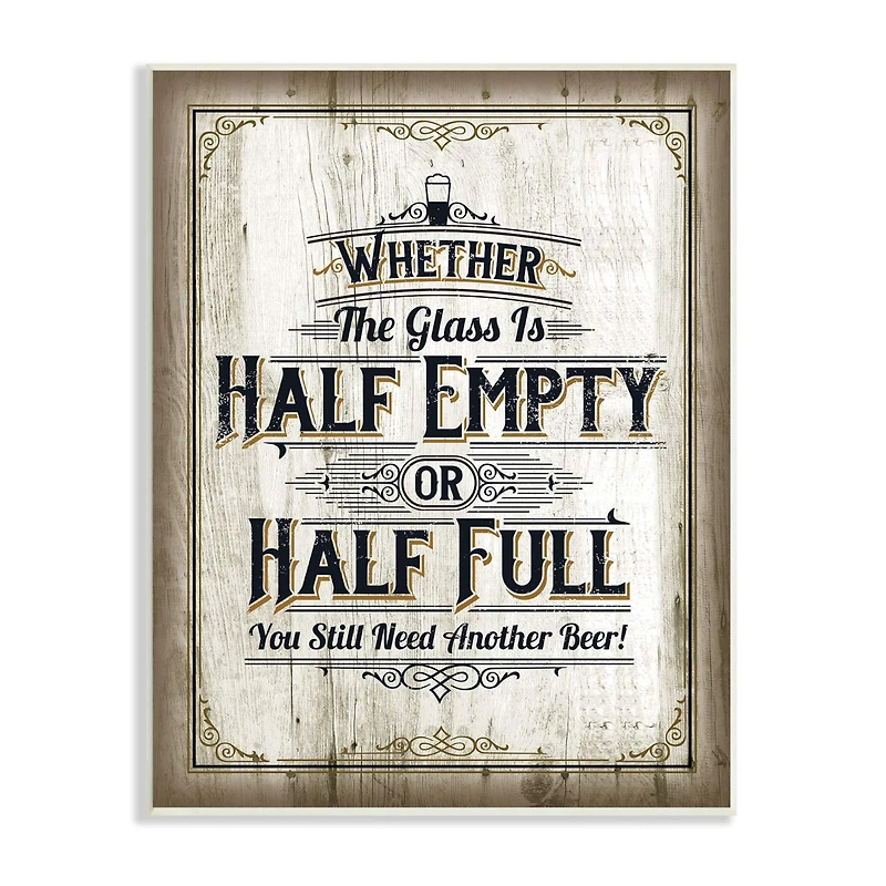 Stupell Industries Half Empty Beer Sign Bar Room Word Design Wood Wall Plaque