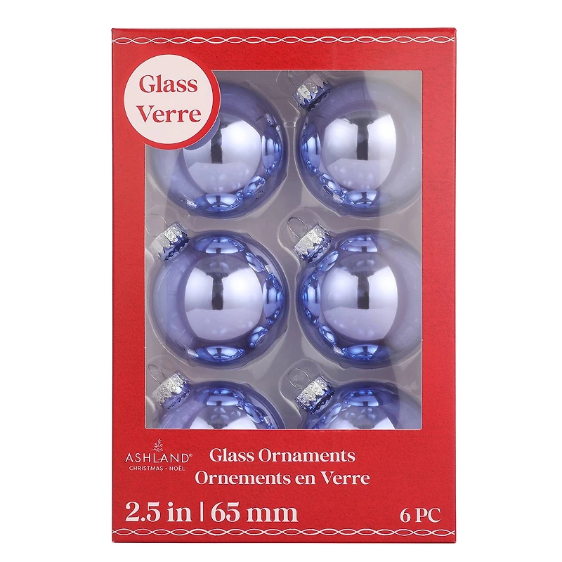 6 Pack 2.5" Shiny Glass Ball Ornaments by Ashland