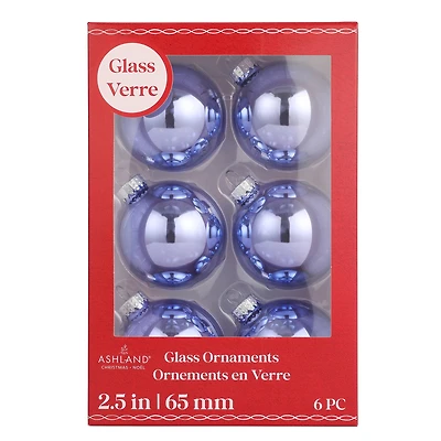 6 Pack 2.5" Shiny Glass Ball Ornaments by Ashland