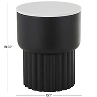 18.75" Black Metal Ribbed Side End Accent Table with White Marble Tabletop