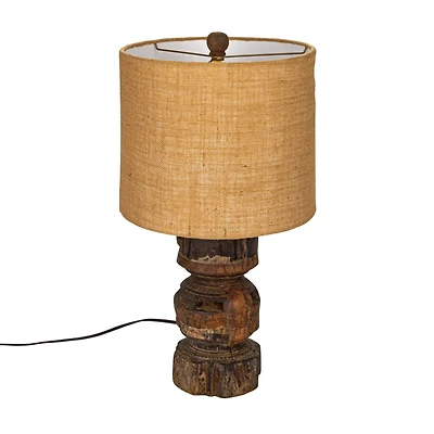 Hello Honey® 24" Natural & Gold Colored Reclaimed Wood Table Lamp with Jute Shade