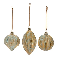 Blue & Brown Distressed Ribbed Glass Ornament Set