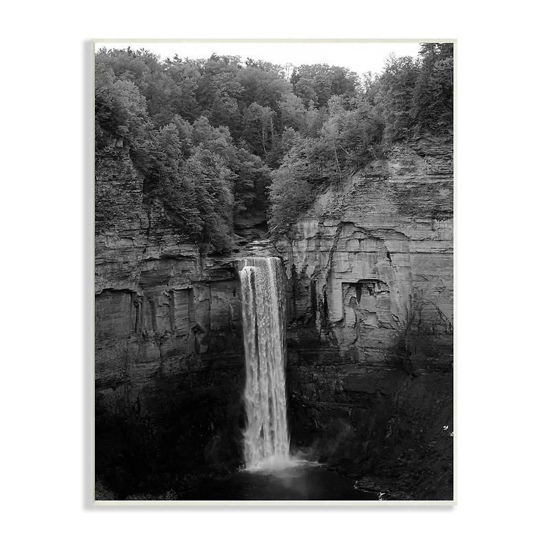 Stupell Industries Ithaca Cliffside Waterfall Black White Nature Landscape Photography Wall Plaque