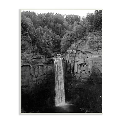 Stupell Industries Ithaca Cliffside Waterfall Black White Nature Landscape Photography Wall Plaque