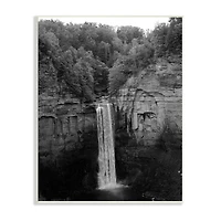 Stupell Industries Ithaca Cliffside Waterfall Black White Nature Landscape Photography Wall Plaque