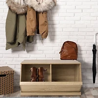 32" Oak Shoe Rack Bench Storage Unit