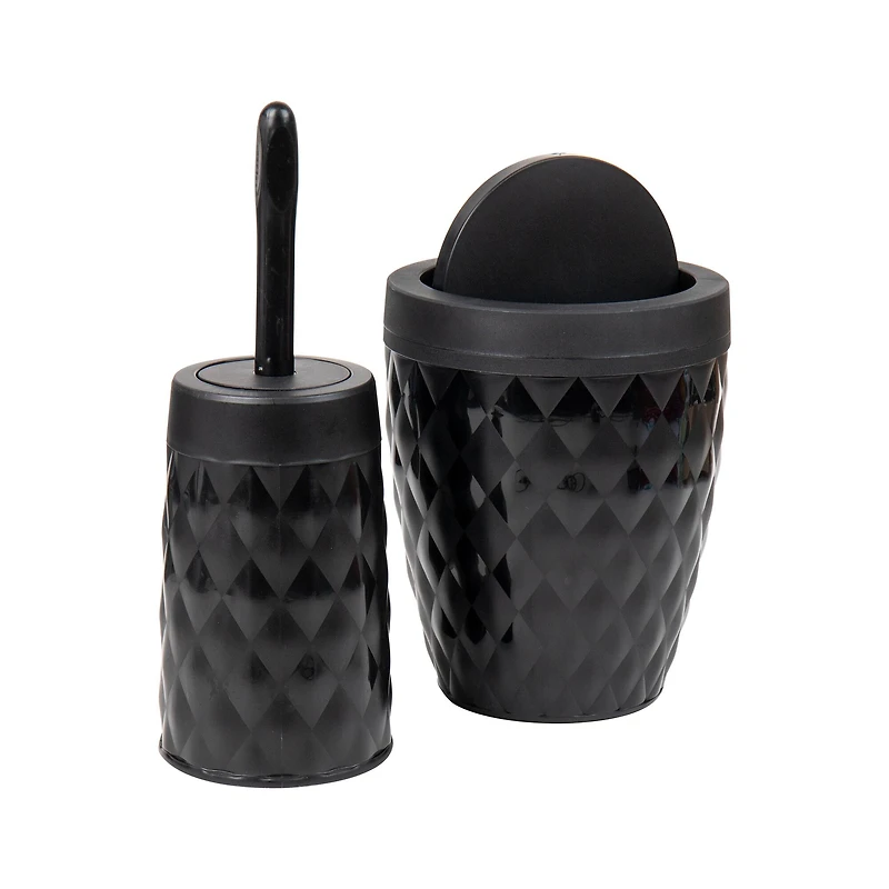 Mind Reader Round Diamond Wastepaper Basket & Toilet Brush Bathroom Set