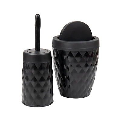 Mind Reader Round Diamond Wastepaper Basket & Toilet Brush Bathroom Set