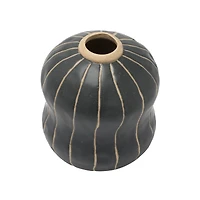 Hello Honey® 6" Black & Cream Stoneware Vase with Wax Relief Stripes