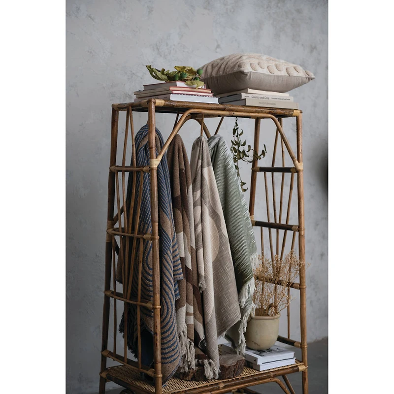 Hello Honey® Blue & Beige Modern Recycled Cotton Throw Blanket with Print & Fringe