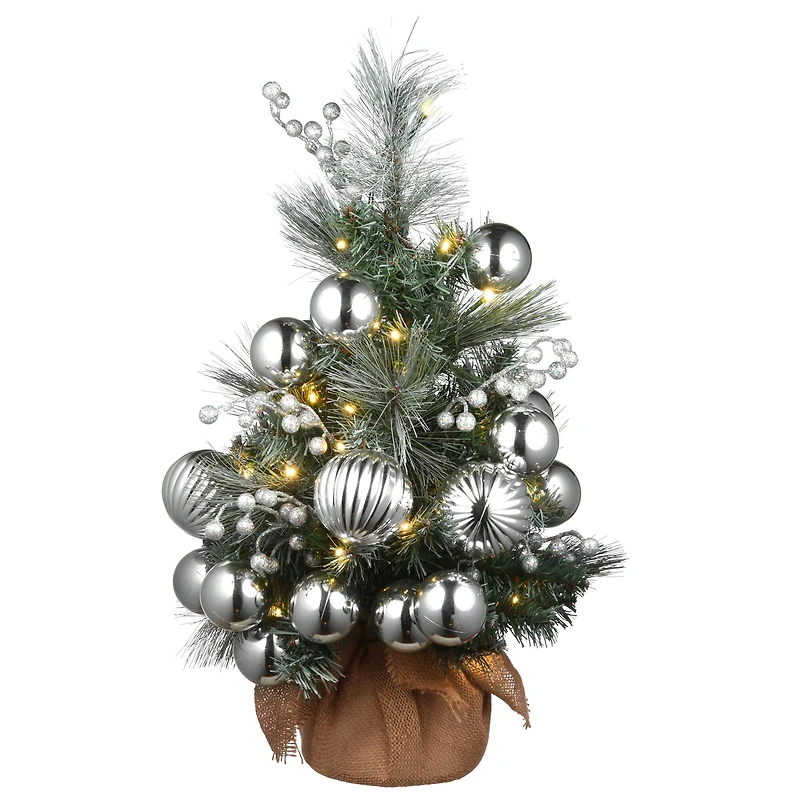 2ft. Pre-Lit Frosted Silver Pine Artificial Christmas Tree, Warm White LED Lights