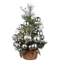 2ft. Pre-Lit Frosted Silver Pine Artificial Christmas Tree, Warm White LED Lights