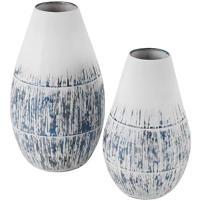 Blue & White Metal Brushed Vase Set