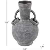 13" Ceramic Textured Vase with Ring Handles