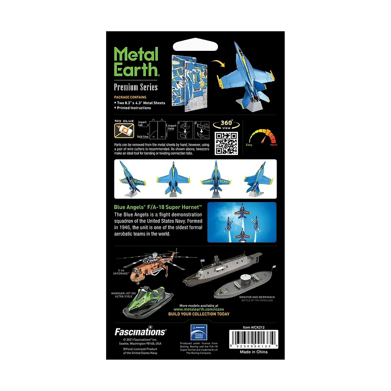Metal Earth Premium Series ICONX 3D Metal Model Kit - Blue Angels F/A-18 Super Hornet